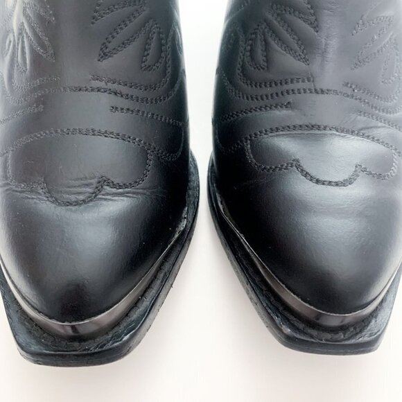 H&M Leather Western Cowgirl Core Block Heel Black Ankle Cowboy Boots Size 38 - Picture 4 of 13